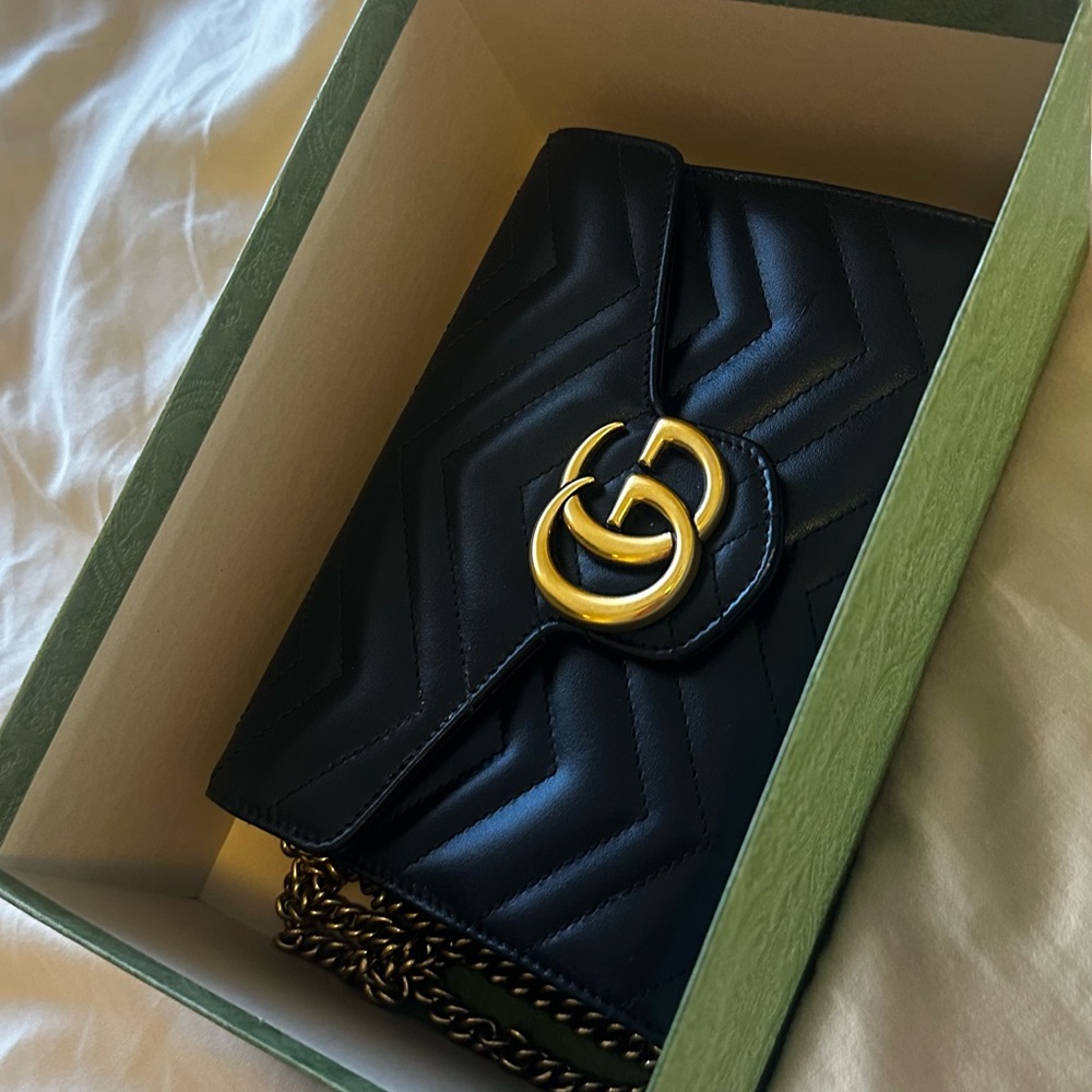 Gucci Black Chevron Leather Crossbody with Gold Hardware